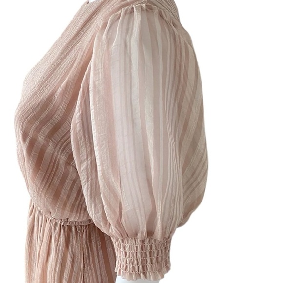 A. Calin by Flying Tomato pink ivory stripes puff sleeves layered ruffle dress S - Picture 4 of 9